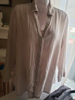 Sigrid Olsen Light Gray Linen Button-Down Shirt